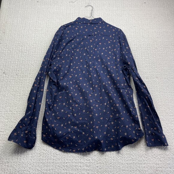Ben Sherman Men’s XL Stretch Floral AOP Button Up Shirt Long Sleeve Dark Blue - Picture 10 of 13